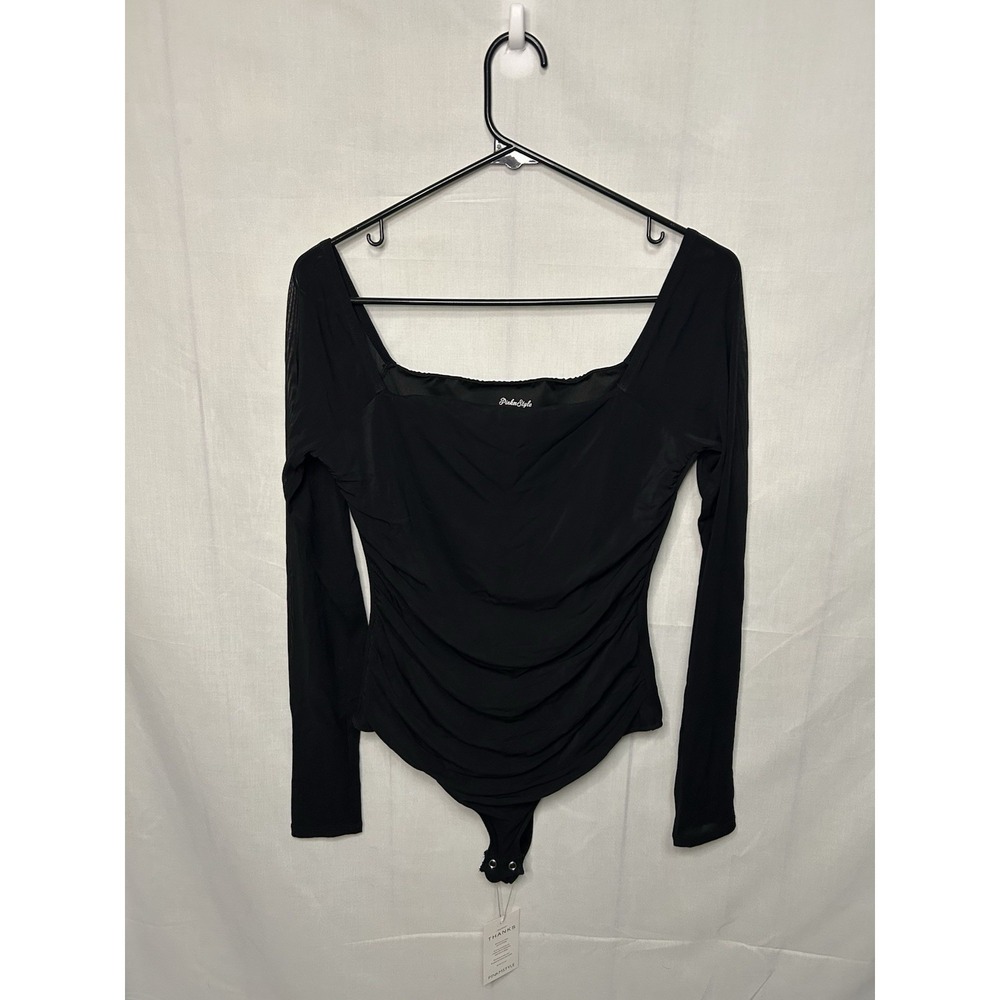 PINKMSTYLE Womens Square Neck Mesh Long Sleeve Bodysuit Beige Size Medium